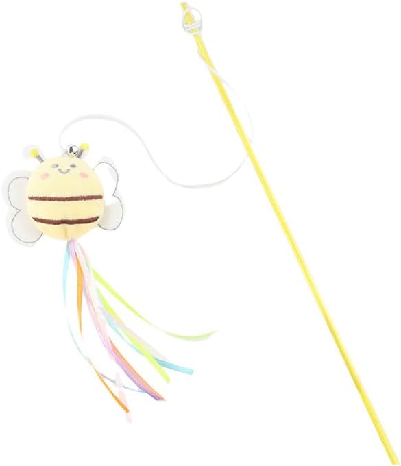 3 Pcs Cat Teaser Wand, Cute Bee Fishing Teasing Stick for Little Cat Funny Kitten Interactive Playing Toy Plush Cat Training Tool Indoor Pet Supplies