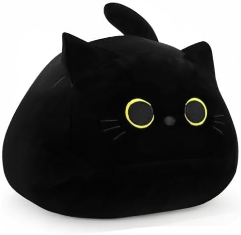 Auspicious Beginning Giant Black Cat Plush Toy - 19'' Stuffed Animal, Kawaii Plushie Cat Pillow, Halloween Decor Plush Gift for Kids