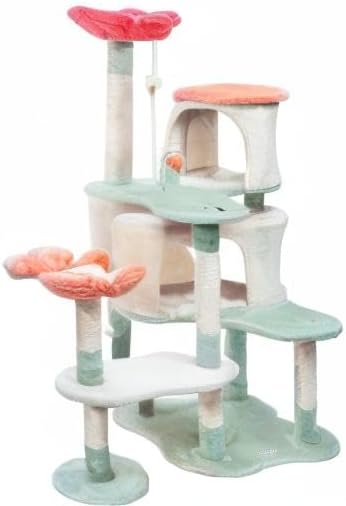 HYABi 56.3in Flower Garden Cat Tree, Cat Tower with Cozy Condo & Scratching Post, Cat Tree Tower with Jumping Platform for Indoor Cats Large Adult