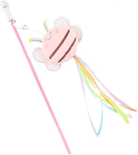 3 Pcs Cat Teaser Wand, Cute Bee Fishing Teasing Stick for Little Cat Funny Kitten Interactive Playing Toy Plush Cat Training Tool Indoor Pet Supplies