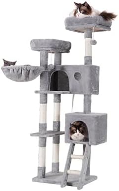 Heybly Cat Tree, Cat Tower for Indoor Cats,Multi-Level Cat Furniture Condo for Large Cats with 2 Padded Plush Perch, Cozy Basket and Scratching Posts HCT023W