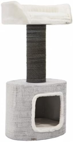 TRIXIE Fonda Cat Scratching Post 39 Inch - Cat Scratcher with Soft Fabric Covering Base and Durable Sisal Rope - for Large Cats with Condo Base and Platform - in Gray