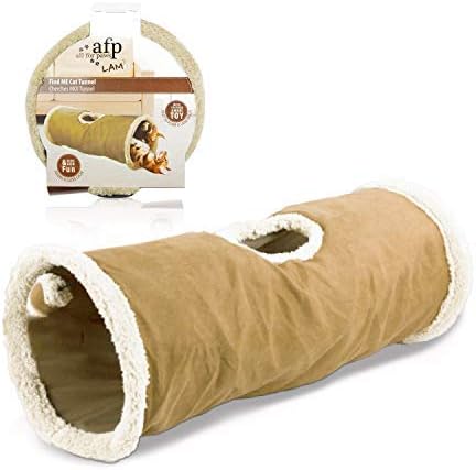 ALL FOR PAWS Cat Toys Cat Tunnel and Cat Cube Collapsible Kitten Indoor Toys Crinkle Cat Tunnel Cat Toys (Lambswool),You Will Receive Either a Brown or Gray or tan Toy