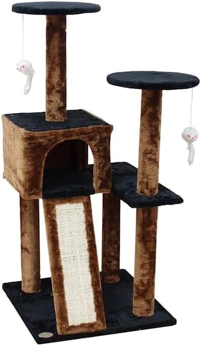 Go Pet Club Everyday Value 44in Corner Cat Tree Kitty Scratcher Tower Kitten Condo House Furniture with Scratching Board & Hanging Toys for Indoor Cats, Brown/Black