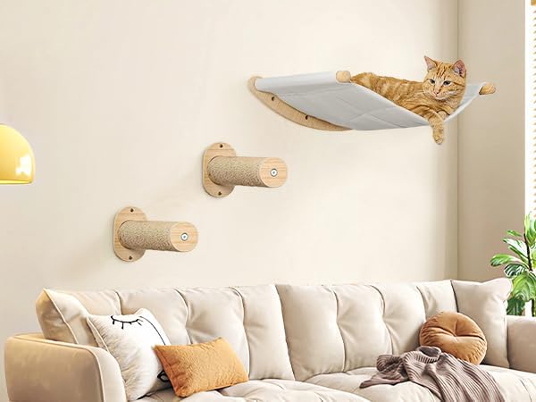 Cat Hammock Wall Mounted, Cat Wall Shelves, Wooden Cat Wall Furniture, Cat Wall Bed, Cat Wall Perches for Large Cats or Kitty Sleeping, Playing, Climbing, and Lounging