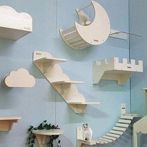 La La Pet® Wall-Mounted Cat Ladder Bridge with 2 Fixed Brackets Wood Cat Perch Mod Cat Lounge Hammock Cat Condo Kitty Activity Furniture Cat Climber Tree Tower Cat Cloud Shelf Board