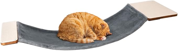 Cat Wall Hammock with Dual Fabric Design – Sturdy Wall Mounted Cat Bed for Large Cats, Cat Bridge, and Cat Wall Perch with Metal Frame and Wooden Shelf for Cozy Rest- MK2026A
