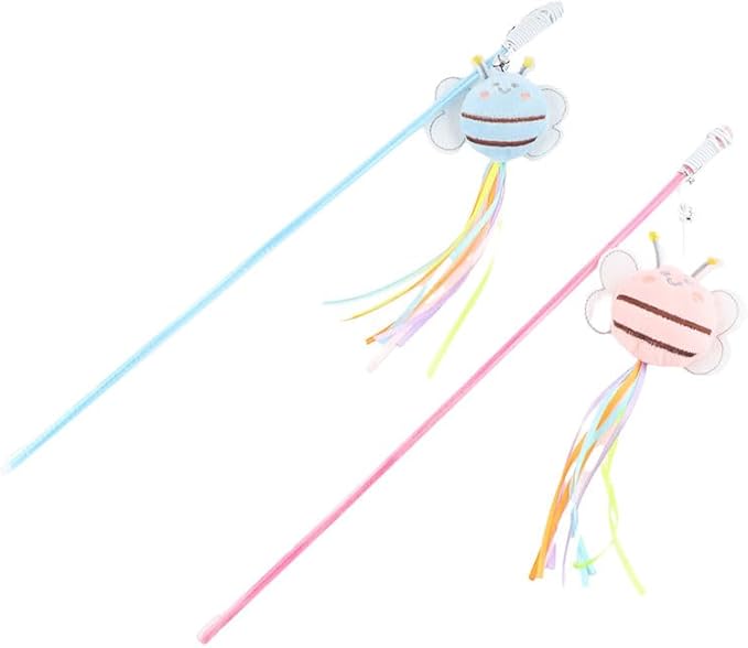 3 Pcs Cat Teaser Wand, Cute Bee Fishing Teasing Stick for Little Cat Funny Kitten Interactive Playing Toy Plush Cat Training Tool Indoor Pet Supplies