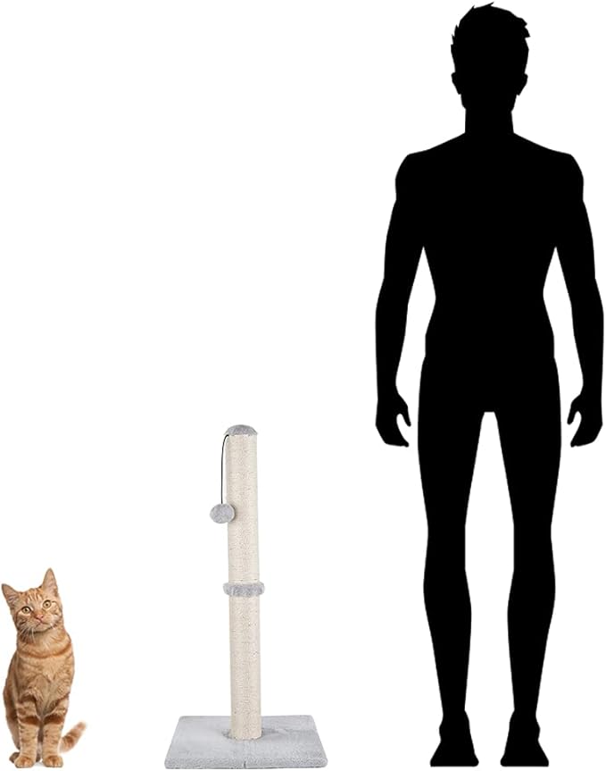 Dimaka 29" Height Tall Cat Scratching Post, Claw Scratcher with Sisal Rope and Covered with Soft Smooth Plush, Vertical Scratch [Full Strectch] for Standard Size Cats (Grey, 29 inches)