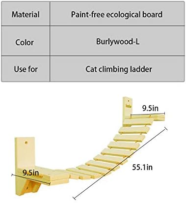 La La Pet® Wall-Mounted Cat Ladder Bridge with 2 Fixed Brackets Wood Cat Perch Mod Cat Lounge Hammock Cat Condo Kitty Activity Furniture Cat Climber Tree Tower Cat Cloud Shelf Board