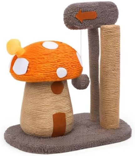 RAIN QUEEN Mushroom Cat Scratcher Post, Mushroom Cat Tree & Cat Toys, Scratching Posts for Indoor Cats with Natural Sisal Rope Cat Tower to Satisfy Cats’ Claw Instincts, for Kittens Or Smaller Catcat