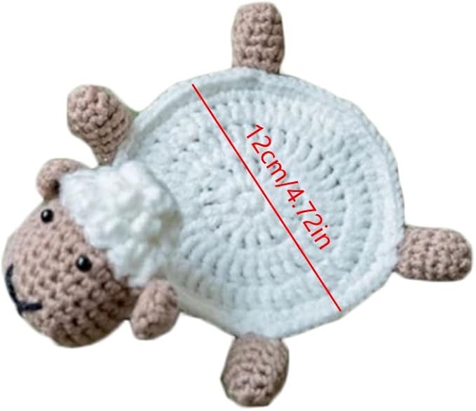 4 Pcs Crochet Sheep Coasters for Drinks, Funny Handmade Woven Coaster Set, Cute Sheep Shaped Mug Cup Mat Table Desk Decoration Housewarming Gift