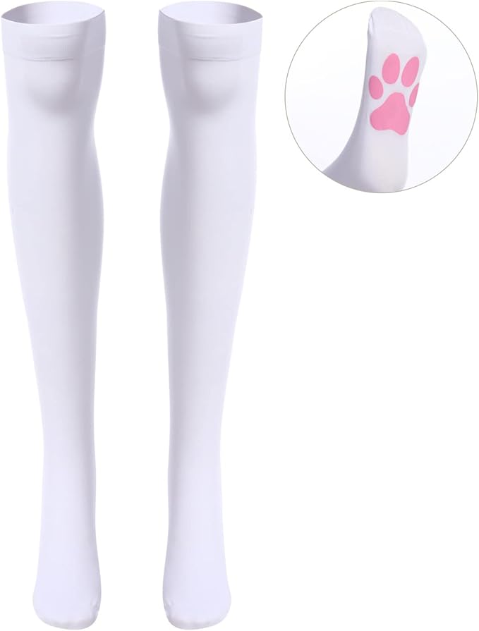 ABAFIP Women Cute Kawaii Cat Paw Print Thigh High Socks Kitten Claw Above Knee Sheer Hosiery Stockings