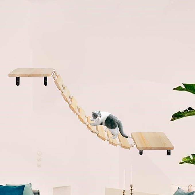 Wooden Cat Wall Steps Handcrafted Wall Mount Cat Perch Climber Tree Shelf Cat Bridge Ladder Kitten Platform Board Climbing Stairs for Wall Mounting Cat Tree Activity Center Pet Play Furniture