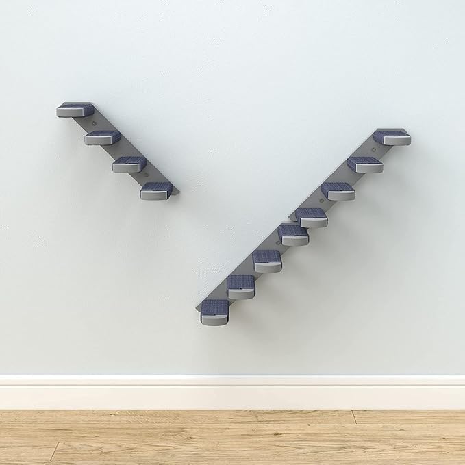 Skywin Cat Steps - Grey Solid Rubber Wood Cat Stairs Great for Scratching and Climbing - Easy to Install Wall Mounted Cat Shelves for Playful Cats (Grey)
