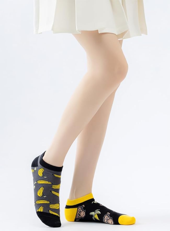 2 Pairs Funny Cartoon Animal Print Cotton Ankle Socks for Women Teens