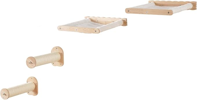 VEVOR Wall Mounted Cat Shelves, Cat Wall Shelves and Perches with Jumping Posts & Hammocks, Cat Furniture Set up to 40 lbs, Removable & Washable Coral Fleece for Sleeping, Playing, Climbing, Set of 4