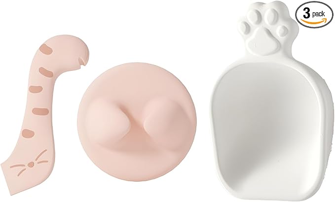 5 in 1 Pet Supplies Set, Absorbent Diatomite Scoop, Lids for Food Storage, Wet Cat Food Spoon with Can Opener, Fits Most Canned Cat Food, 3 Colors (Pink)