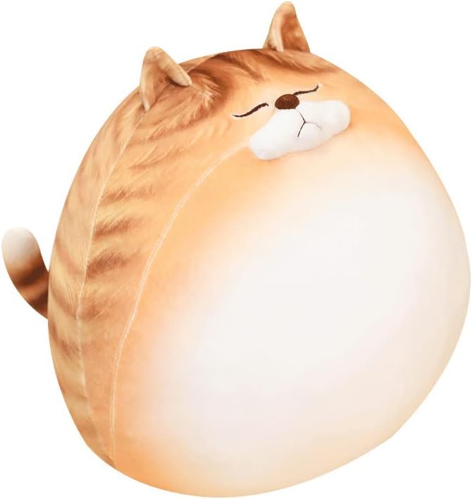 12 Inch Orange Striped Tabby Cat Stuffed Animal Round Fat Plush Hugging Pillow Stuffed Cat Doll Plushie Gift for Kids and Lovers