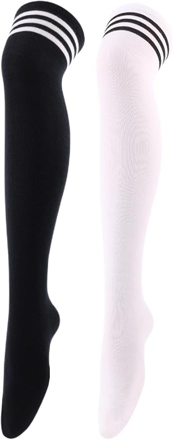 ATHX 6 Pairs Women's High Thigh Socks Striped Over Knee Stocking Leg Warmer High Socks for Daily Wear and Cosplay