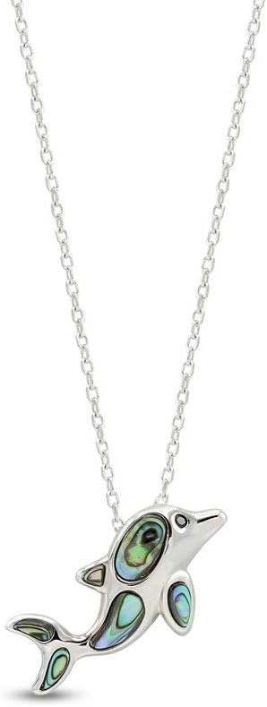 AFFY Abalone Shell Animal (Starfish, Dolphin, Seahorse, Frog, Dragonfly, Whale Tail, Turtle) 14K White Gold Over Sterling Silver Pendant Necklace Jewelry Gift For Her