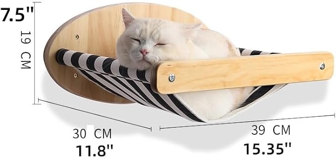 Cat Scratching Staircase, Wooden Climbing Post for Cats, Stairway Design Cat Climbing Shelf Wall Mounted, Four Step Cat Stairway with Jute Scratching for Cats Perch Platform (Stripes Hammock)