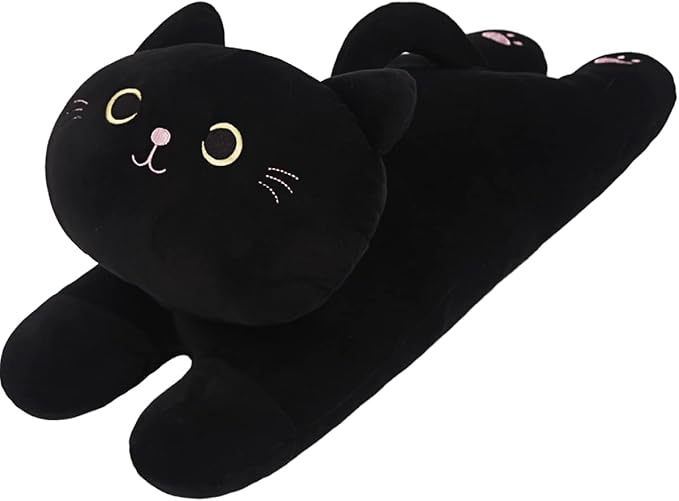 ARELUX 22in Soft Cat Big Sleeping Hugging Pillows,Black Cat Plush Pillow, Kitten Stuffed Animal Throw Pillows Accompany Plush for Friends Family Birthday