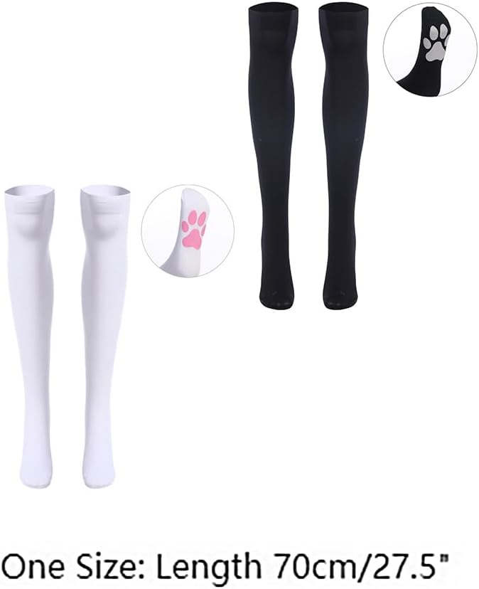 ABAFIP Women Cute Kawaii Cat Paw Print Thigh High Socks Kitten Claw Above Knee Sheer Hosiery Stockings