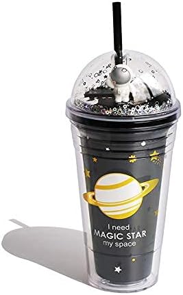 Astronaut Cup with Straw Ice Coffee Tumblers Party Cups Space Reusable Plastic Cup Birthday Day Gift(astronaut white, 480ml)