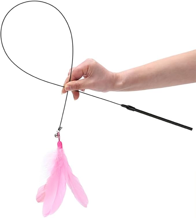 5 Pack Cat Wand Toy Replacement Rod 32'' Flexible Steel Wire Teaser for Cats Feather Toys Worms Bell Refills Rainbow Ribbon Attachments Kitten Interactive Catcher Charmer Exercise