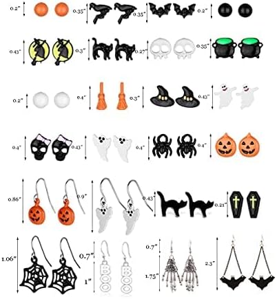5-26Pairs Halloween Thanksgiving Fall Christmas Theme Earrings Set Holiday Earrings Halloween Stud Earrings Set Spider Pumpkin Ghost Bat Web Skull Drop Earring Holiday Jewelry Gifts