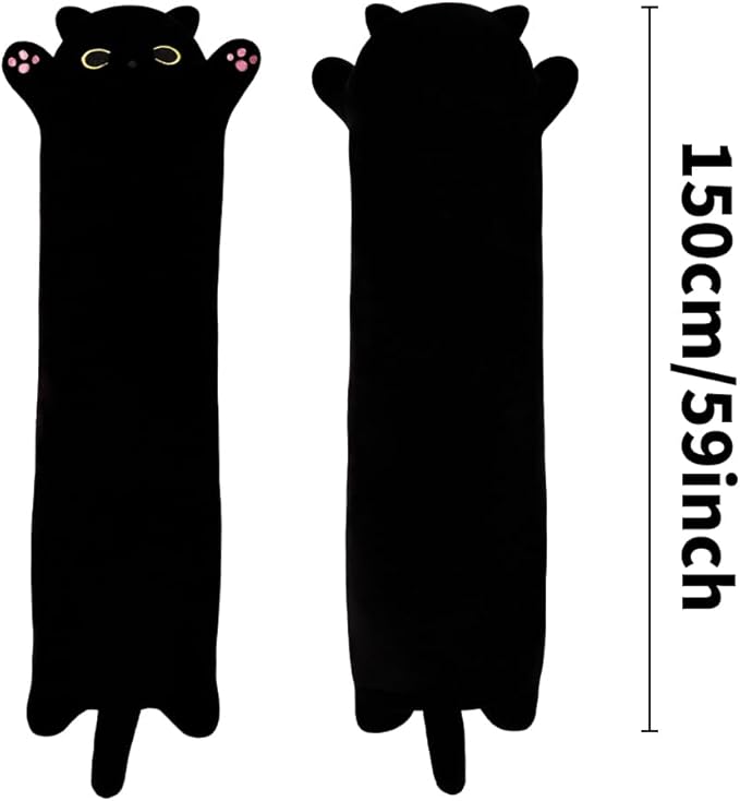 59inch Black Cat Plush Toy Soft Long Cat Pillow Plushies Doll Stuffed Animal Plush Body Pillow Black Sesame Meowchi Sofa Throw Pillow Decoration Gift for Kids Girl, 150cm/59inch