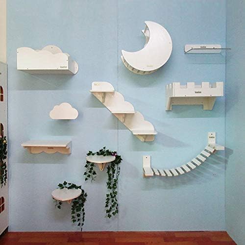 La La Pet® Wall-Mounted Cat Ladder Bridge with 2 Fixed Brackets Wood Cat Perch Mod Cat Lounge Hammock Cat Condo Kitty Activity Furniture Cat Climber Tree Tower Cat Cloud Shelf Board