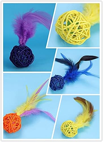5PCS Cat Catch Chewing Toys, Pet Kitten Kitten Plush Play Toy CInteractive Chaser Teaser Toy olorful Rattan Balls with Feather Ring Bell Playthings for Cats Puppy Kitty Kitten Pets Novelty Gift
