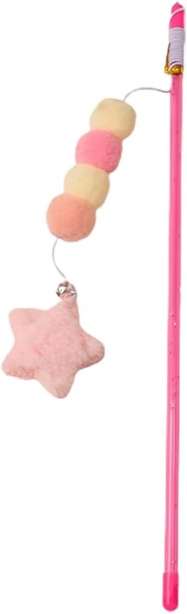2 Pcs Pink Cat Stick Toy Elastic Rope Plush Ball Star Pendant Bite-Resistant Comfortable Grip Relieve Boredom Handmade Kitten Teaser Wand Cat Mice and Animals Toys Pet Supplies