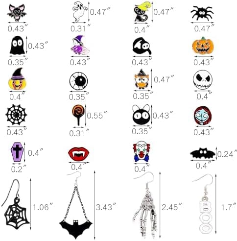 5-26Pairs Halloween Thanksgiving Fall Christmas Theme Earrings Set Holiday Earrings Halloween Stud Earrings Set Spider Pumpkin Ghost Bat Web Skull Drop Earring Holiday Jewelry Gifts