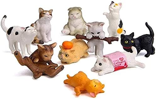 10 pcs Cute Miniature Kawaii Cats - Mini Figure Kitten Playset, Cake Topper, Plant Decorations