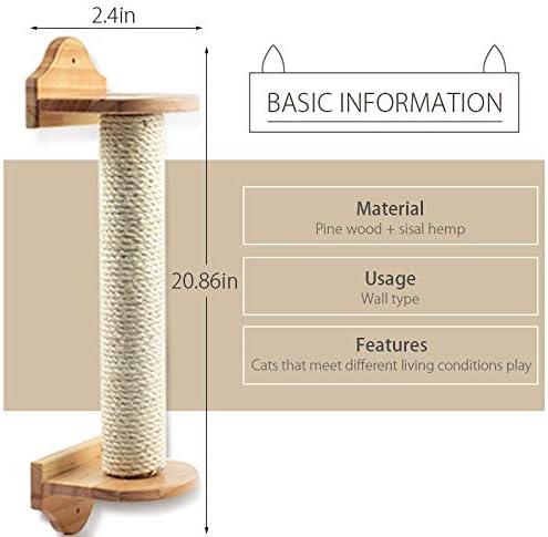 Wall Mounted Cat Scratching Post Sisal Pole Cat Tree Scratcher Kitty Furniture 2.4x15.8