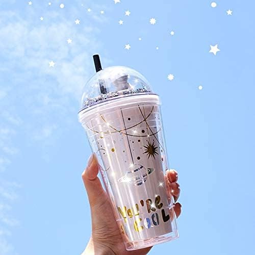 Astronaut Cup with Straw Ice Coffee Tumblers Party Cups Space Reusable Plastic Cup Birthday Day Gift(astronaut white, 480ml)