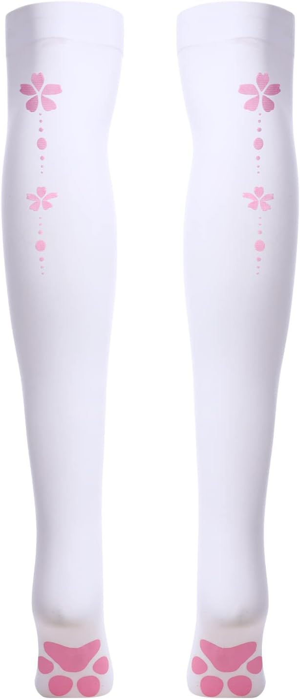 ABAFIP Women Cute Kawaii Cat Paw Print Thigh High Socks Kitten Claw Above Knee Sheer Hosiery Stockings