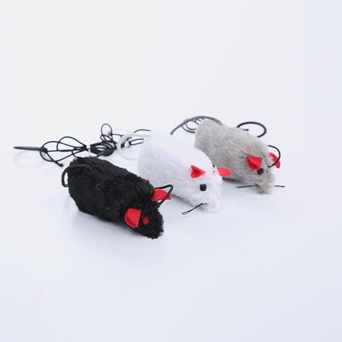 balacoo 3 Pcs Interactive Cat Mouse Toys With Pull Ring, Plush Mice Cat Squeak Toys, Cat Toys Mice For Indoor Cats (3 Colors)