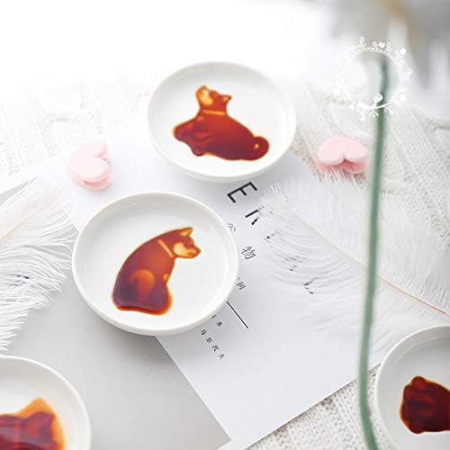 4pcs Ceramics Shiba Dog Relief Seasoning Dishes Sushi Dipping Bowl Appetizer Plate - 3.5 inches