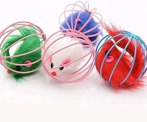 1Pc Random Color Caged Rats Rolling Wire Cage Plush Mouse Ball Funny Cat Toy Catches The - Hide Balls Interactive Toy, Mice and Animal Toys