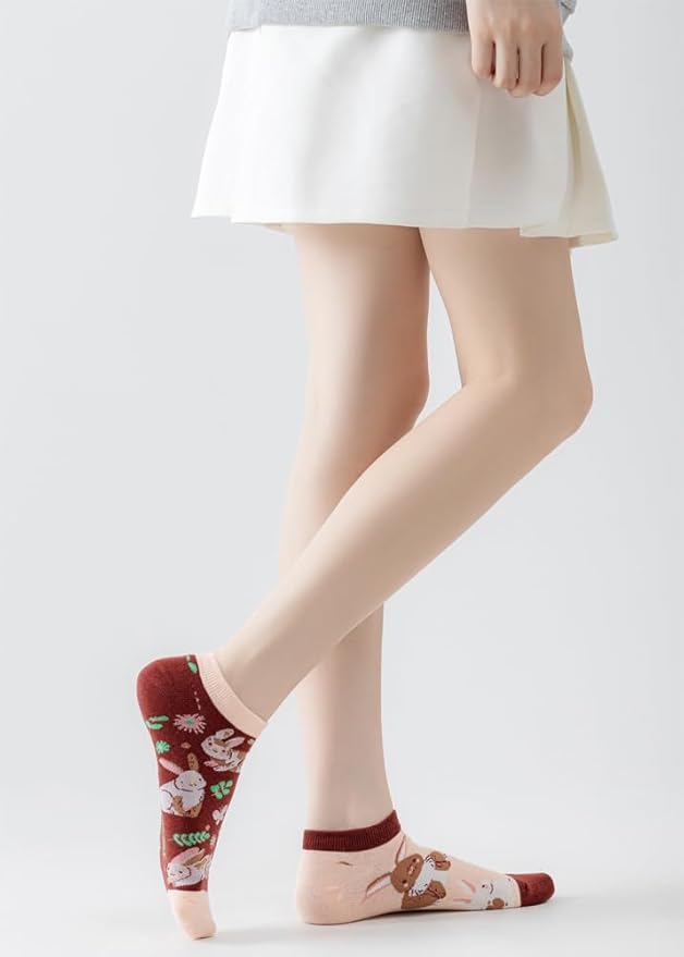 2 Pairs Funny Cartoon Animal Print Cotton Ankle Socks for Women Teens