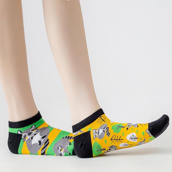2 Pairs Funny Cartoon Animal Print Cotton Ankle Socks for Women Teens