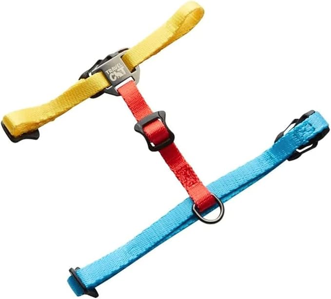 Travel Cat Harness and Bungee Leash Set - 2 in 1 Adjustable Escape Proof Cat Harness & Leash for Small, Medium, Large Cats, Kitten - Safe H-Style Cat Leash Harness for Outdoor Walking (Color Block)
