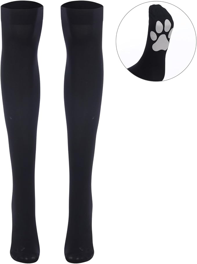 ABAFIP Women Cute Kawaii Cat Paw Print Thigh High Socks Kitten Claw Above Knee Sheer Hosiery Stockings