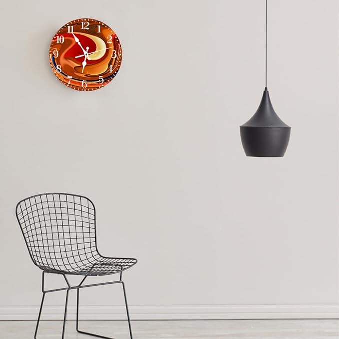 Ansouyi Round Wall Clock Battery Operated Clocks Wallclock 10 Inch,Abstract Orange and Red Swirls Design Silent Non Ticking Wall Clock for Living Room,Kitchen,Home,Bathroom,Bedroom,Office or School