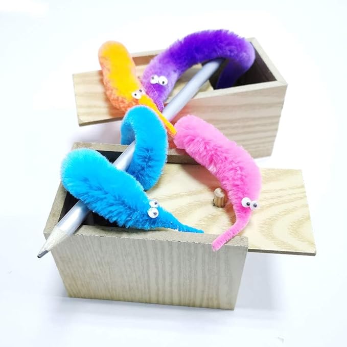 240 Pack Fuzzy Worm Toys String Pets, Rainbow Fuzzy Worms On String Bulk Trick Toy Party Favors for Kid Cat (12 Colors)