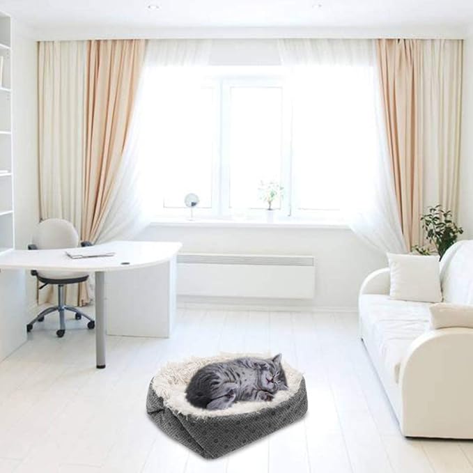 PUPTECK Furry Self Warming Cat Bed Mat - Foldable Convertible Thermal Cat Sleeping Bag Pad, Comfy Pet Heated Nest Mat Anti-Slip for Cat & Puppy